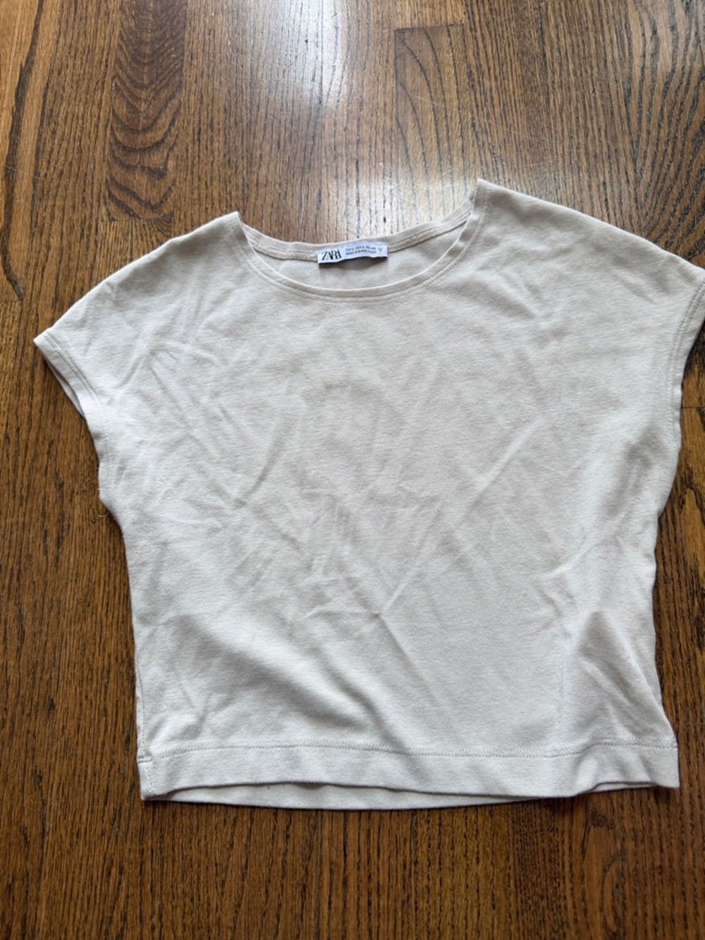 Zara Neutral Cream Crewneck Crop Top